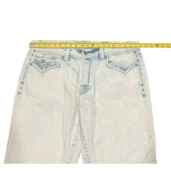 Mek Denim USA Jeans Bilbao Mens 40x34 Straight Distressed Embroidered Light Wash - Picture 3 of 12